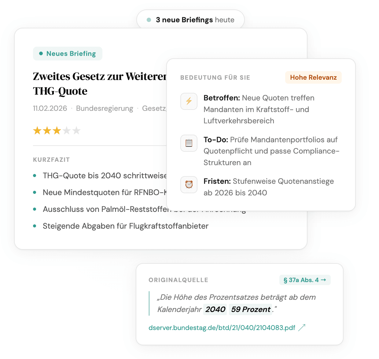 RegOne Briefing – personalisierte regulatorische Updates mit Betroffenheitsanalyse und Originalquellen